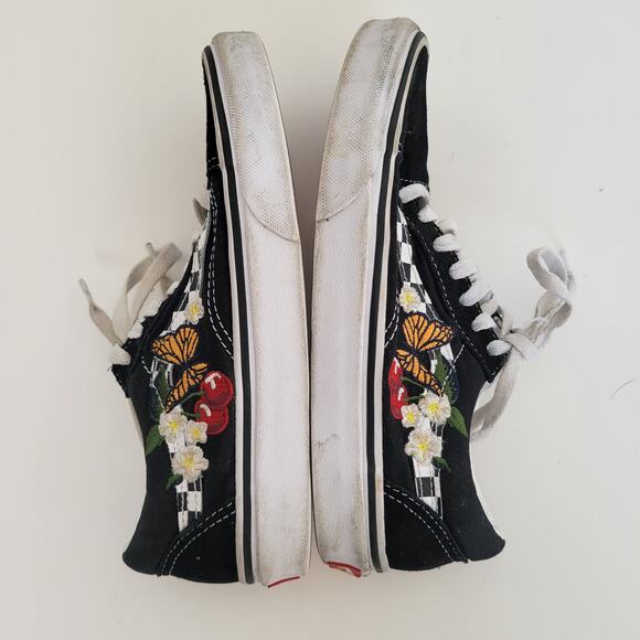 Vans Old Skool Checker Floral Black Cherry Butterfly Embroidery Women 5.5 - Picture 4 of 10